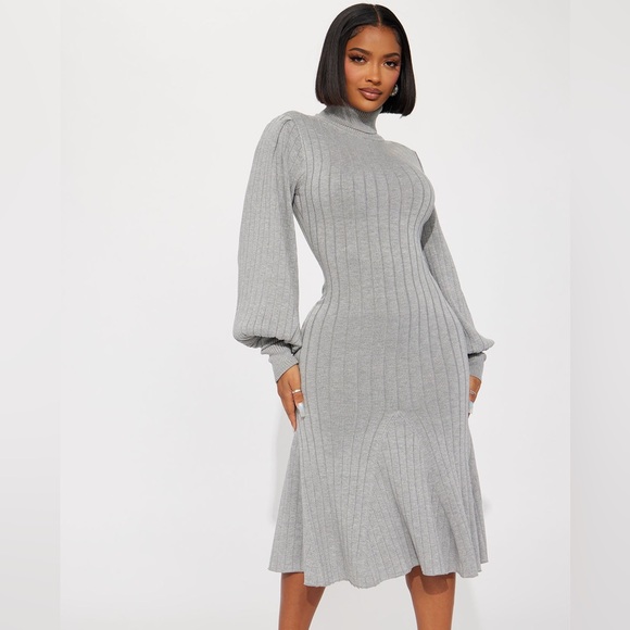 Fashion Nova Dresses & Skirts - Fashion nova Gray Ribbed Knit sweater Dress